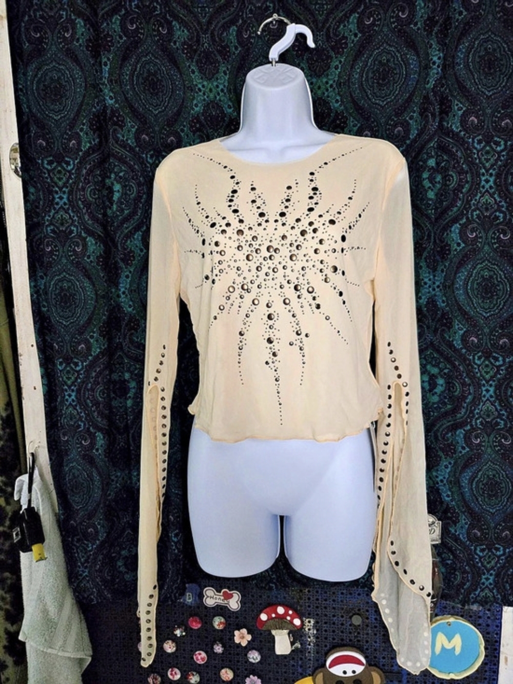 Embellished Long Sleeve Top in Beige
